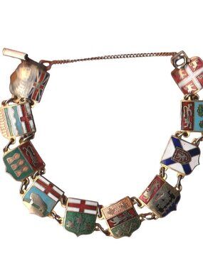 VINTAGE SHEILD CREST ENAMEL SOUVENIR BRACELET 10 CANADIAN PROVINCES